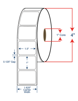 1.5x1 Direct Thermal Labels - 4" OD, 1" core w/Perf