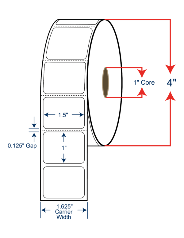 1.5x1 Direct Thermal Labels - 4" OD, 1" core w/Perf