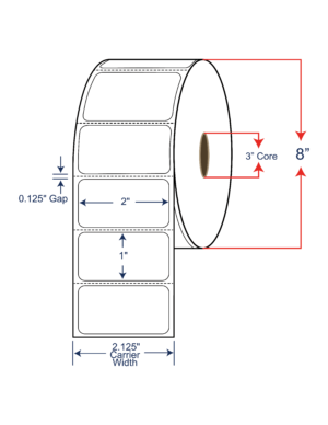 2x1 Direct Thermal Labels 8" OD, 3" core w/Perf