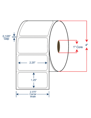 2.25x1.25 Direct Thermal Labels ROLLED -  4" OD, 1" core w/Perf