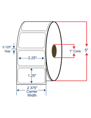 2.25x1.25 Direct Thermal Labels 5" OD, 1" core w/Perf