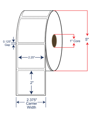 2.25x2 Direct Thermal Labels - 5" OD, 1" core w/Perf