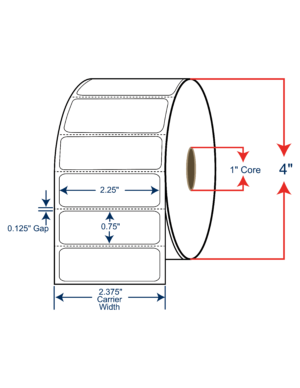 2.25x0.75 Direct Thermal Labels - 4" OD, 1" core w/Perf