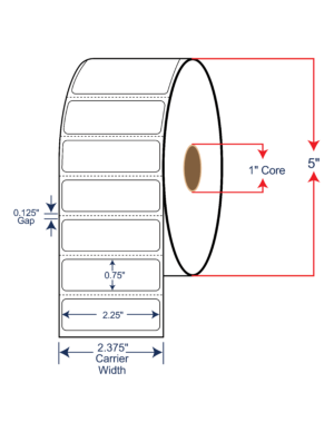 2.25x0.75 Direct Thermal Labels - 5" OD, 1" core w/Perf