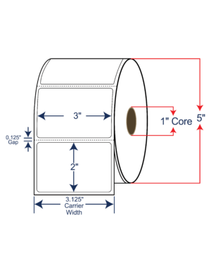 3x2 Direct Thermal Labels - 5" OD, 1" core w/Perf