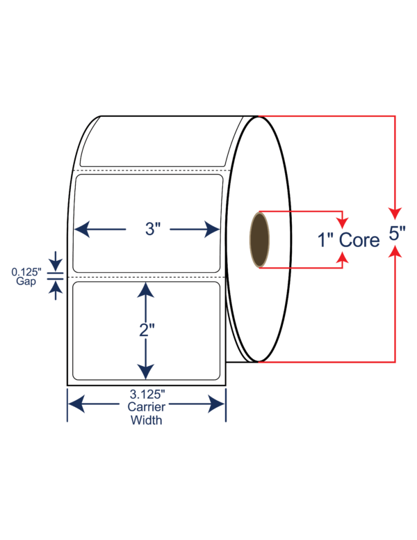 3x2 Direct Thermal Labels - 5" OD, 1" core w/Perf