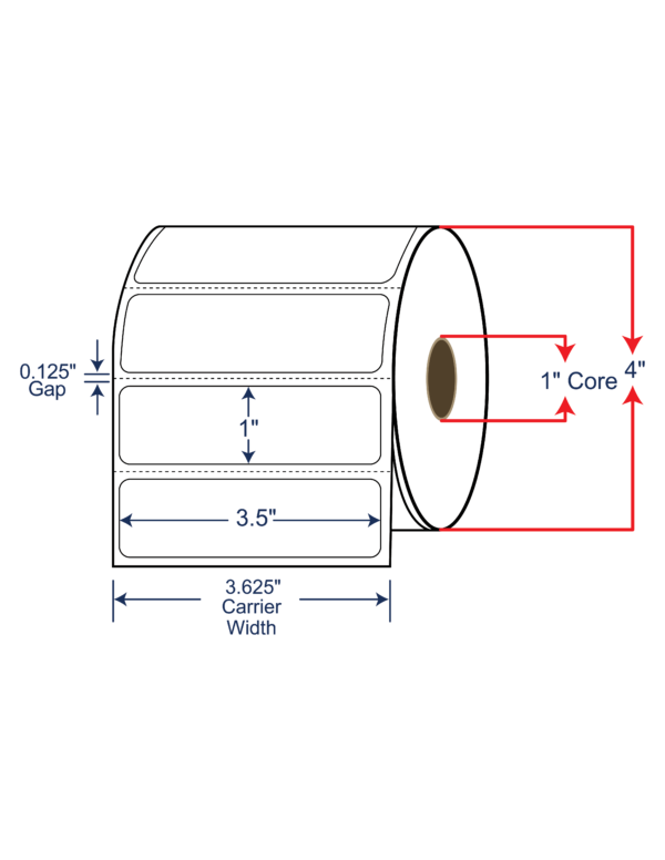 3.5x1 Direct Thermal Labels - 4" OD, 1" core w/Perf