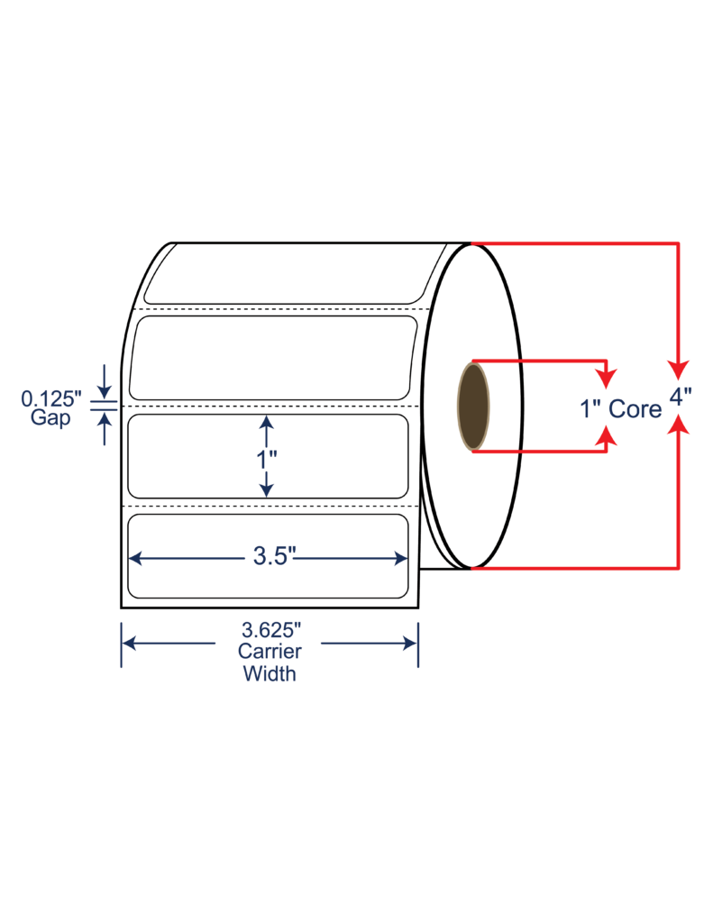 3.5x1 Direct Thermal Labels - 4" OD, 1" core w/Perf