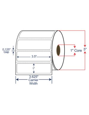 3.5x1 Direct Thermal Labels - 5" OD, 1" core w/Perf