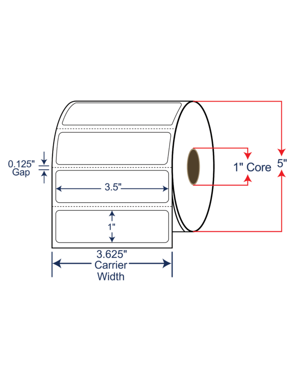 3.5x1 Direct Thermal Labels - 5" OD, 1" core w/Perf