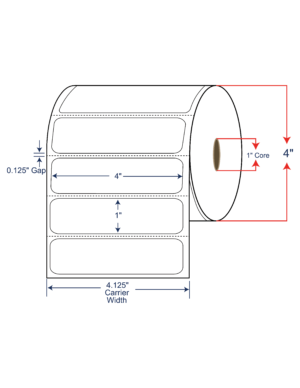 4x1 Direct Thermal Labels - 4" OD, 1" core w/Perf