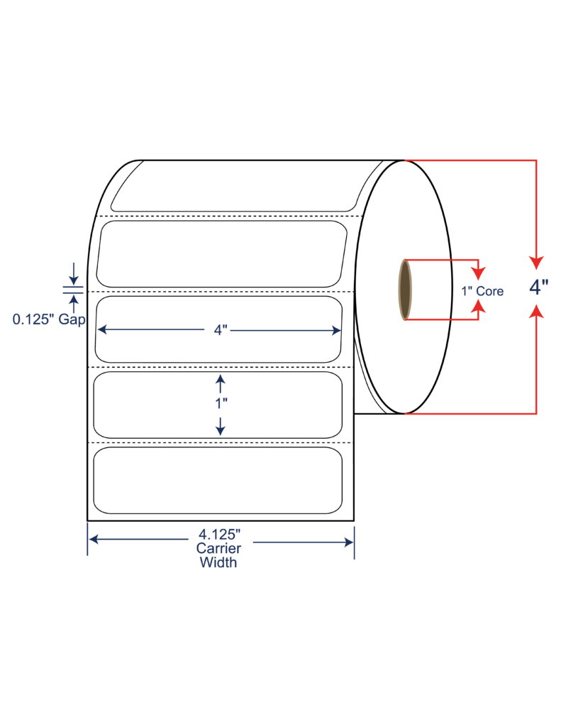 4x1 Direct Thermal Labels - 4" OD, 1" core w/Perf