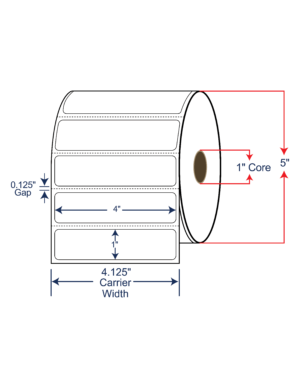 4x1 Direct Thermal Labels - 5" OD, 1" core w/Perf