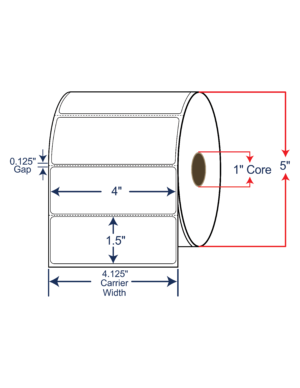 4x1.5 Direct Thermal Labels - 5" OD, 1" core w/Perf