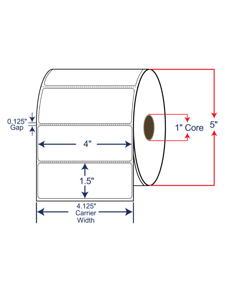 4x1.5 Direct Thermal Labels - 5" OD, 1" core w/Perf