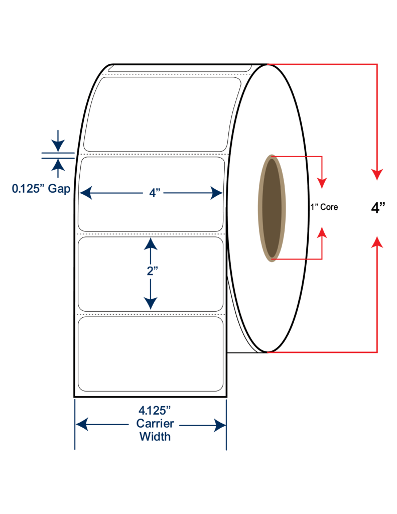 4x2 Direct Thermal Labels - 4" OD, 1" core w/Perf