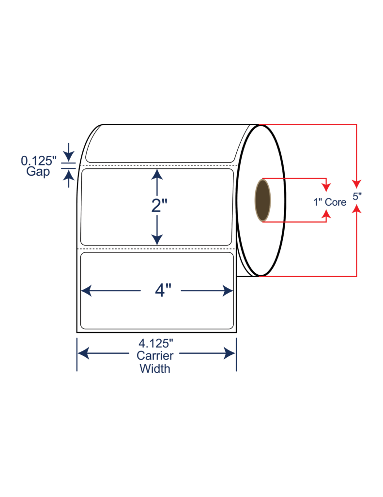 4x2 Direct Thermal Labels - 5" OD, 1" core w/Perf