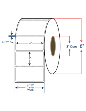 4x2 Direct Thermal Labels 8" OD, 3" core w/Perf