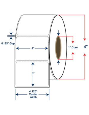4x3 Direct Thermal Labels - 4" OD, 1" core w/Perf