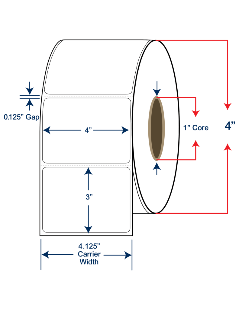 4x3 Direct Thermal Labels - 4" OD, 1" core w/Perf