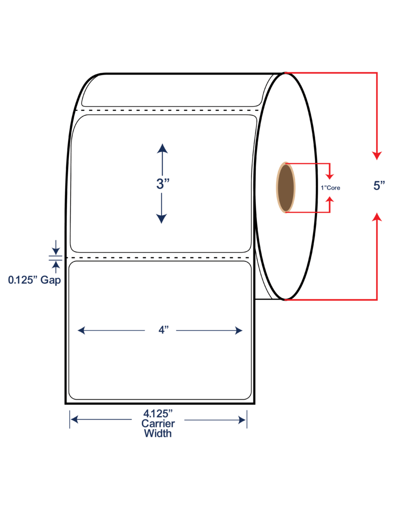 4x3 Direct Thermal Labels - 5" OD, 1" core w/Perf