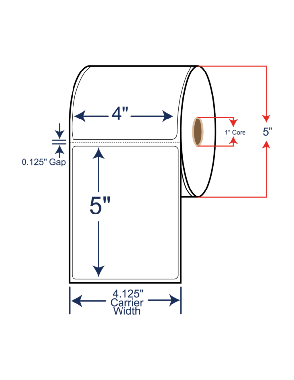 4x5 Direct Thermal Labels - 5" OD, 1" core w/Perf