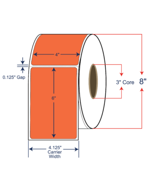 4x6 Orange (136) Direct Thermal Labels UNCOATED TINTED 8" OD, 3" core w/Perf