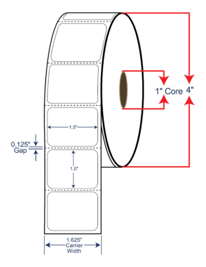 1.5x1 Thermal Transfer Labels - 4" OD, 1" core w/Perf