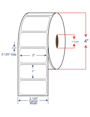 2x1 Thermal Transfer Labels 4" OD, 1" core w/Perf