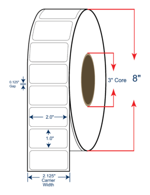 2x1 Thermal Transfer Labels 8" OD, 3" core