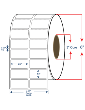 2x1 Thermal Transfer Labels 8" OD, 3" core w/Perf
