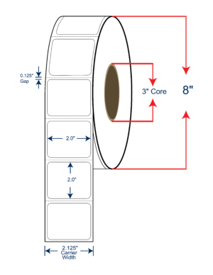 2x2 Thermal Transfer Labels 8" OD, 3" core w/Perf