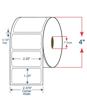 2.25x1.25 Thermal Transfer Labels 4" OD, 1" core w/Perf