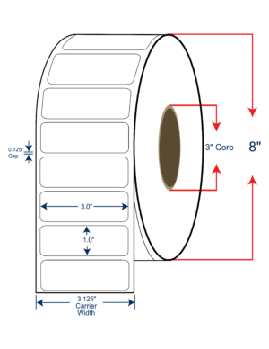 3x1 Thermal Transfer Labels 8" OD, 3" core