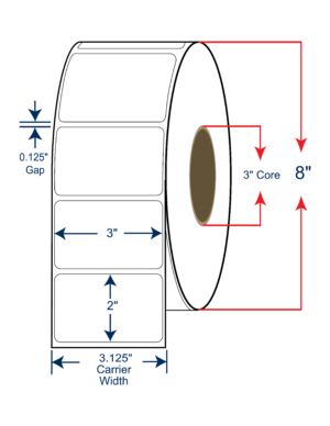3x2 Thermal Transfer Labels 8" OD, 3" core