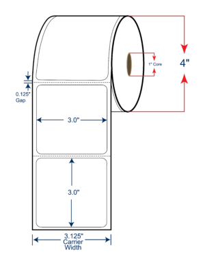 3x3 Thermal Transfer Labels 4" OD, 1" core w/Perf