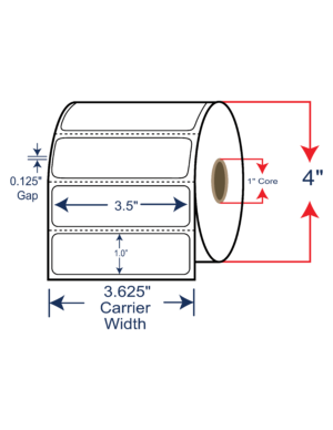 3.5x1 Thermal Transfer Labels 4" OD, 1" core w/Perf