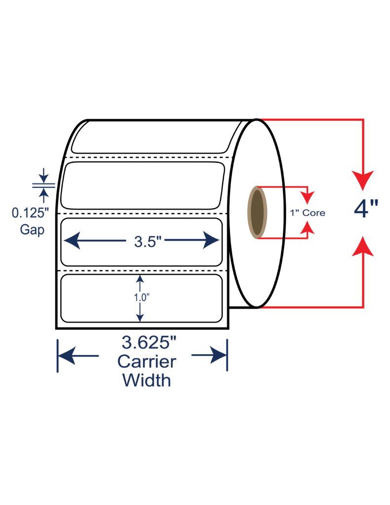 3.5x1 Thermal Transfer Labels 4" OD, 1" core w/Perf