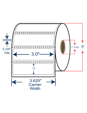 3.5x1 Thermal Transfer Labels 5" OD, 1" core w/Perf