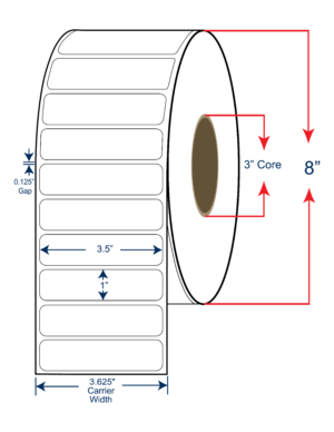 3.5x1 Thermal Transfer Labels 8" OD, 3" core