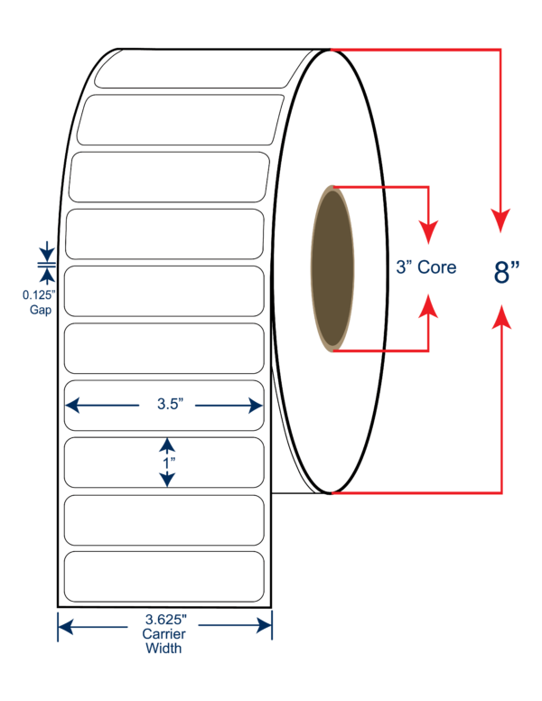 3.5x1 Thermal Transfer Labels 8" OD, 3" core
