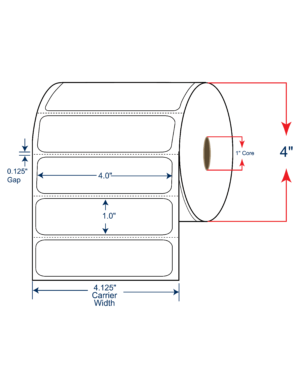 4x1 Thermal Transfer Labels 4" OD, 1" core w/Perf