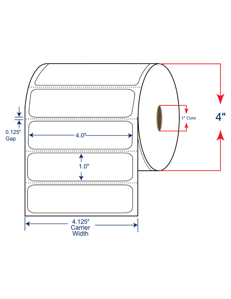4x1 Thermal Transfer Labels 4" OD, 1" core w/Perf