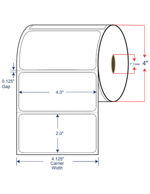 4x2 Thermal Transfer Labels 4" OD, 1" core w/Perf