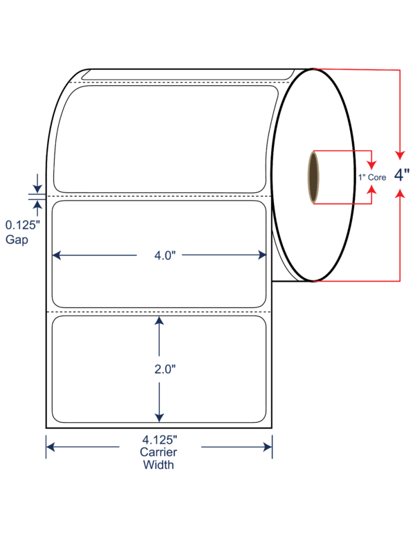 4x2 Thermal Transfer Labels 4" OD, 1" core w/Perf
