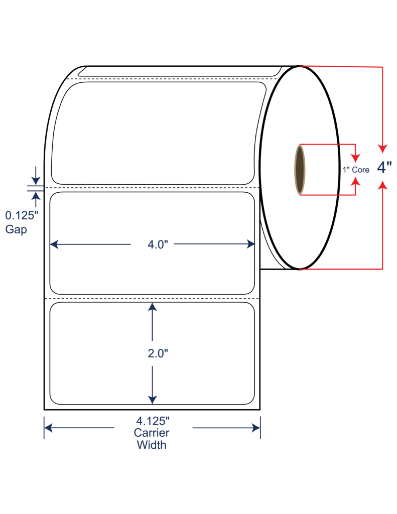 4x2 Thermal Transfer Labels 4" OD, 1" core w/Perf