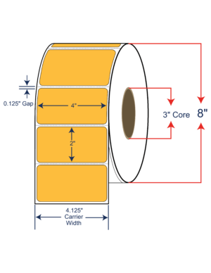 4x2 Orange (136) Thermal Transfer Labels 8" OD, 3" core w/Perf