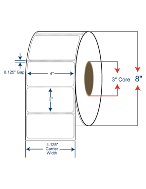 4x2 Thermal Transfer Labels 8" OD, 3" core w/Perf
