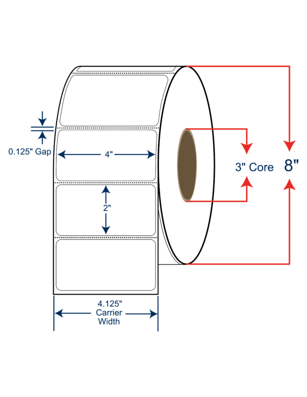 4x2 Thermal Transfer Labels 8" OD, 3" core w/Perf