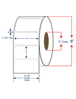 4x2 Thermal Transfer Labels 8" OD, 3" core